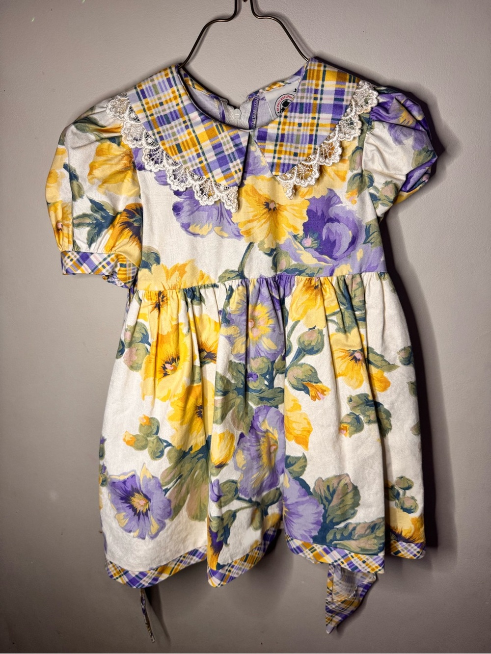 Vintage Good Lad Girls' Floral Yellow & Purple Peter Pan Collar Dress